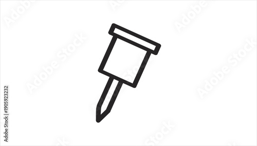 Simple black and white drawing of a push pin on white background.