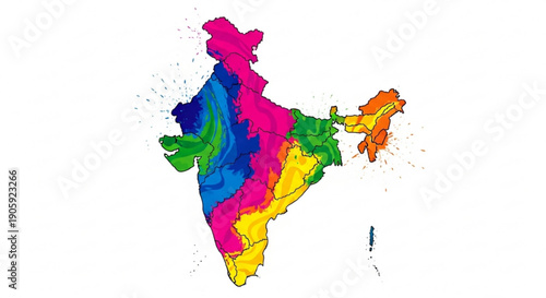 Vibrant multicolored map of india with diverse regions and boundaries