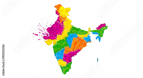 Vibrant multicolored map of india with various colored states on white background for geographic and educational purposes