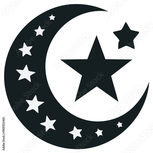 Crescent moon and stars symbol design astronomy celestial bodies lunar phases space astrology