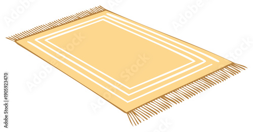 Yellow fringed area rug with white stripes vector illustration for interior design