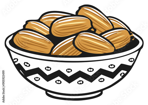Bowl of dates: a sweet, nutritious fruit depicted in an illustrated style.