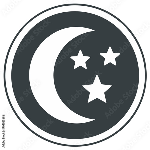 Stylized crescent moon and stars icon symbolizing night sky and celestial bodies