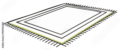 Isolated Rectangle Rug with Decorative Border and Fringe, Clean Graphic Style