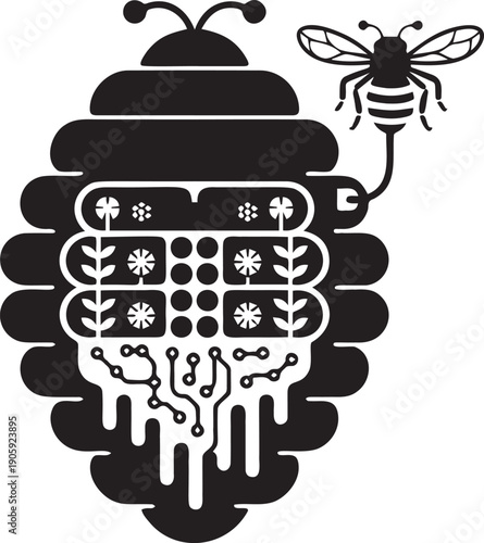 Buzzer beekeeper beehive with circuit board vector illustration