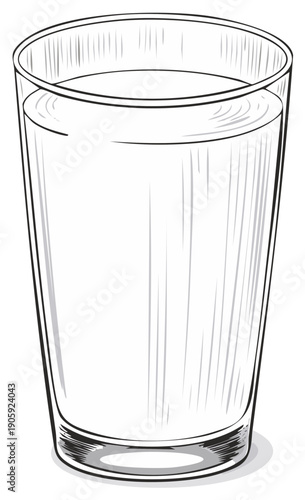 Sketch of a full glass of water, transparent liquid in clear glass