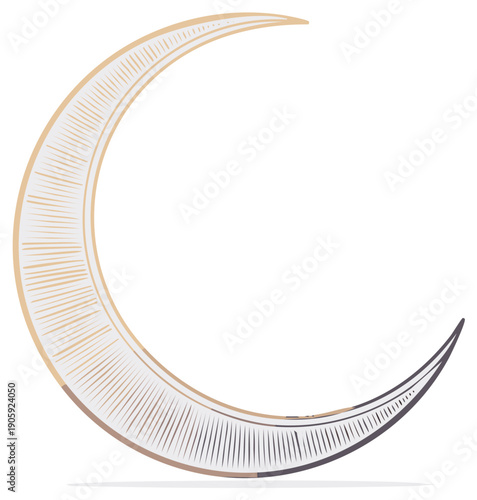 Crescent Moon Symbol with Engraving Details, Astrology Sign, Magic and Mysticism