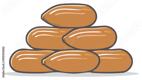 Pile of oval shaped seed, edible nut vector graphic illustration for culinary recipes and healthy snack theme concepts, food ingredient