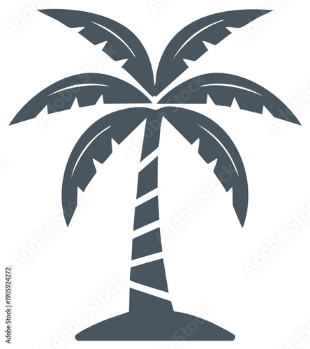 Simple dark gray palm tree silhouette icon with broad leaves and striped trunk