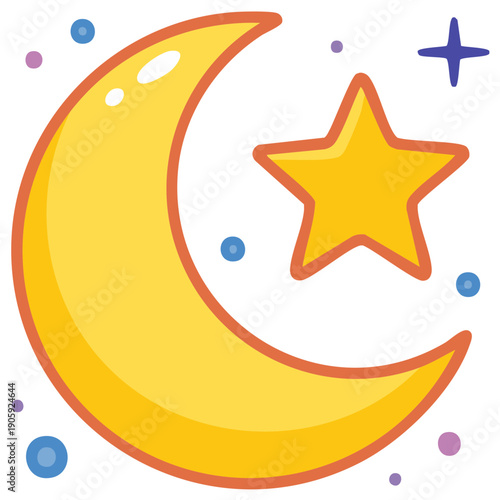 Stylized Crescent Moon with Star Design Concept for Goodnight Illustration