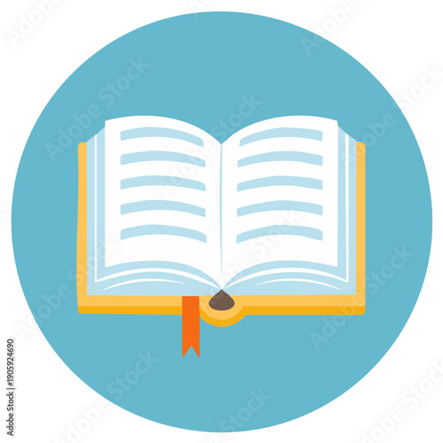 Open Book Icon with Orange Bookmark on Blue Background for Education or Knowledge Themes