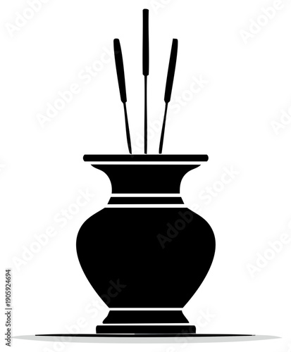 Black silhouette icon of three incense sticks in a traditional censer for a spiritual ritual