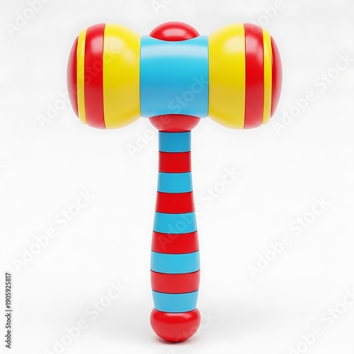 Colorful wooden mallet toy isolated on a clean white background