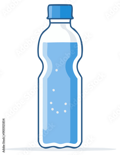 Cartoon illustration of a water bottle with bubbles and blue liquid