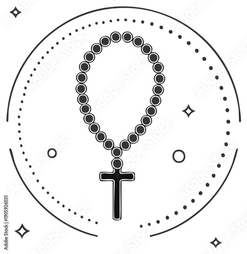 Rosary Beads Outline within Decorated Circle Spiritual Symbol Devotion Prayer Faith Hope Religion Worship Jesus Christ Catholic