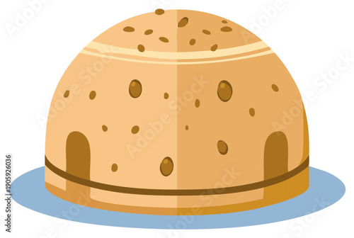 Fantasy Desert Dwelling on Round Tray with Arched Doorways and Decorative Spots, Cartoon Illustration