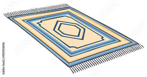 Geometric patterned rug illustration with fringe in traditional style