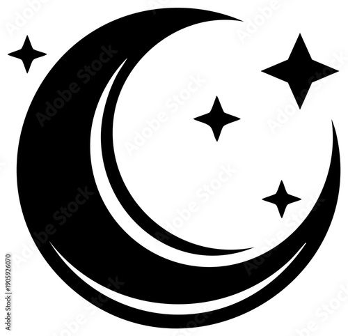Crescent Moon and Stars Icon Silhouette