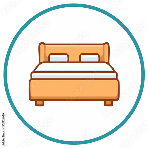 Double Bed With Pillows Inside Circular Frame Icon