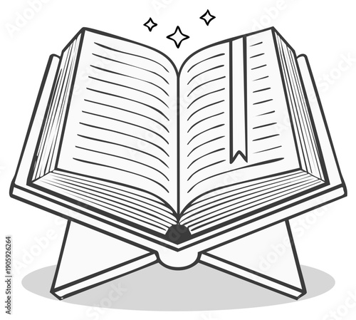 Open Holy Book With Bookmark On Stand Sparking With Light