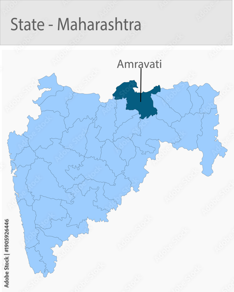 Fototapeta premium Amravati-Maharashtra_Map detailed map illustration graphic for educational reference, geographic visualization, design layouts, presentations, digital