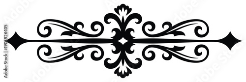 Elegant decorative flourish with arrows and motifs, silhouette vector illustration for timeless design accents, vintage decorations, borders, invitations, branding, and creative digital