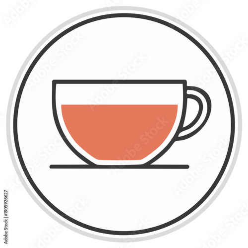 Stylish Illustration of Cup Filled with Tea, Coffee or Other Drink in a Circular Frame