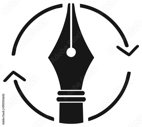 Fountain Pen Nib with Circular Arrows Emphasizing Revision Process and Continuous Improvement in Creative Writing Design