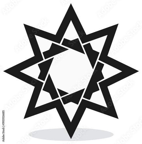 Abstract star symbol with interlocking geometric elements in black