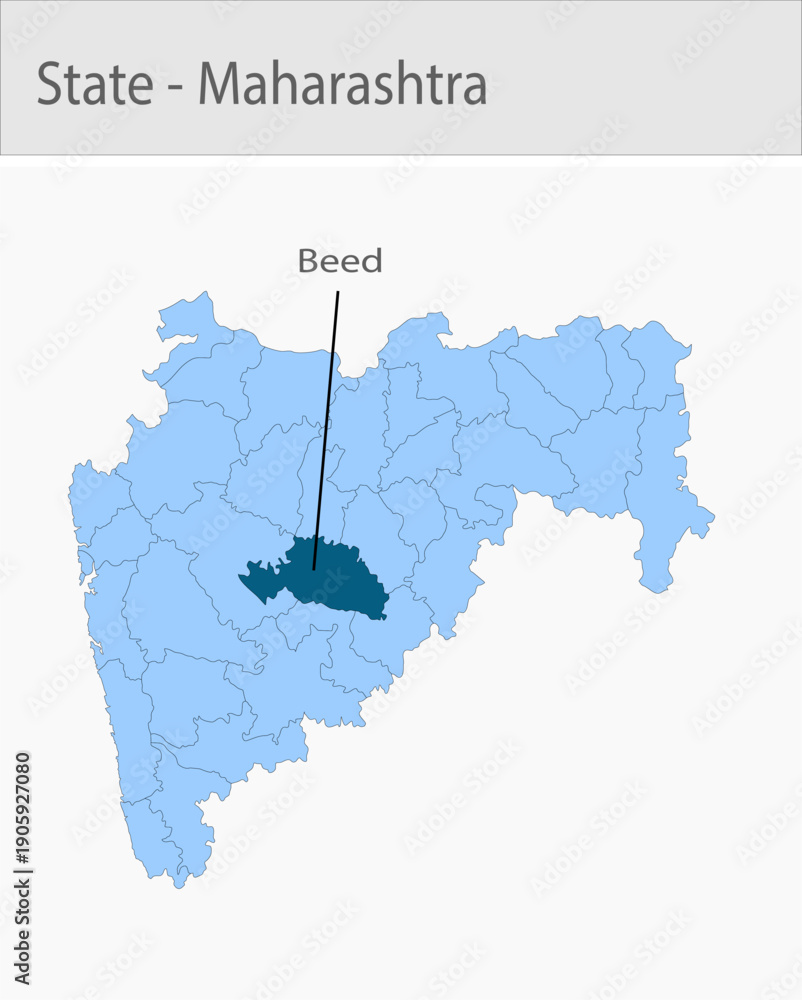Fototapeta premium Beed-Maharastra_Map detailed map illustration graphic for educational reference, geographic visualization, design layouts, presentations, digital medi