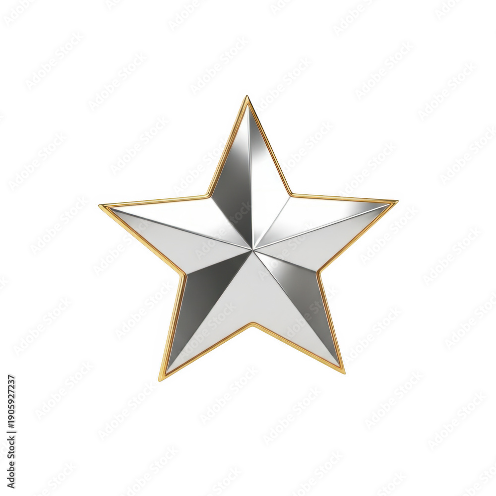 Obraz premium A shiny 3d golden star icon and five pointed metal shape isolated on a white background makes a festive Christmas decoration, holiday symbol, or shiny award medal for a celebration design