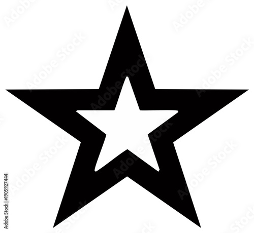 Bold black and white star symbol, hollow center, simple and geometric design