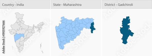 Gadchiroli_Map_Vector detailed map illustration graphic for educational reference, geographic visualization, design layouts, presentations, digital me
