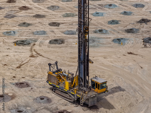 Obraz na plátne Huge rotary surface drill for blast holes on open-pit mine platforms