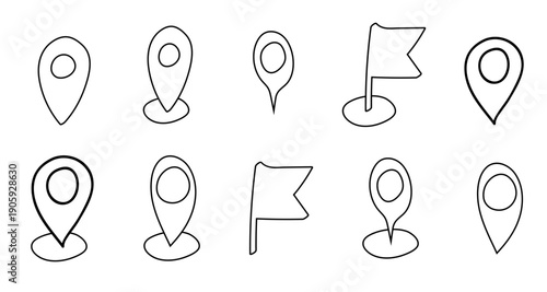 location icon doodle style hand art icon set