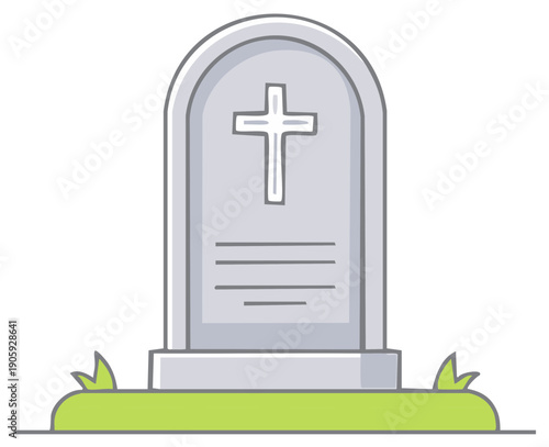 Gravestone with Cross and Grass Illustration