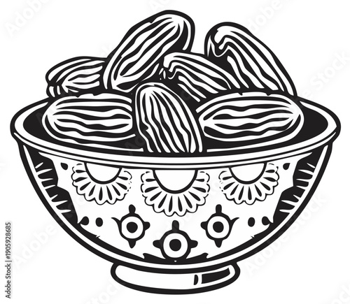 Artistic Illustration of Fresh Dates in a Decorative Bowl