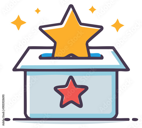 Voting box with star shape doodle: election, voting or contest concept illustration