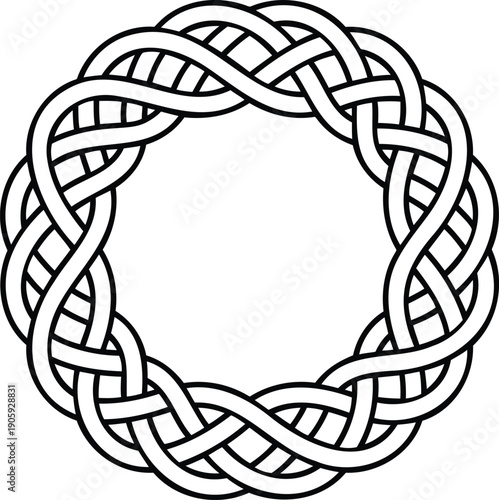 Celtic Knot Circular Frame Vector Art. Intricate Interlocking Knotwork Border for Graphic Design.