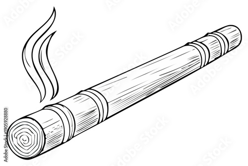 Smoldering herbal cigarette with smoke trails drawn in graphic style for advertisements and creative projects