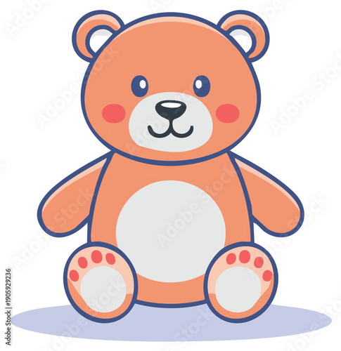 Cartoon illustration of a charming orange teddy bear with a white belly patch and pink cheeks