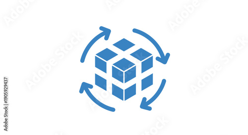 Blue cubes with circular arrows around.