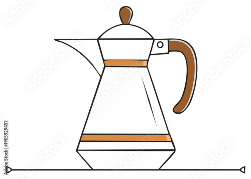 Classic Moka Pot Illustration, Italian Coffee Maker Design, Kitchen Utensil, Coffee Brewing, Vector Graphic