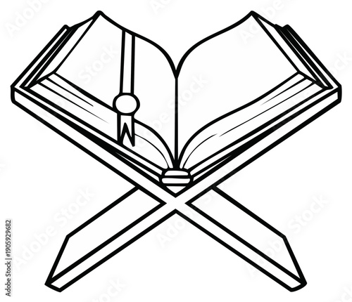 Open Holy Book on a Wooden Stand Religious Symbol Illustration