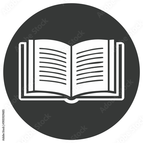 Open Book Icon on Dark Gray Circular Background Symbolizes Knowledge and Learning
