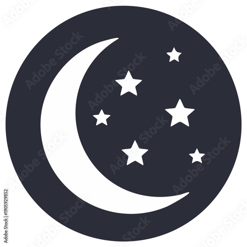 Crescent moon and stars in the night sky icon symbol illustration