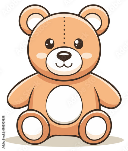 Cute Cartoon Teddy Bear Illustration, Plush Toy, Isolated on White