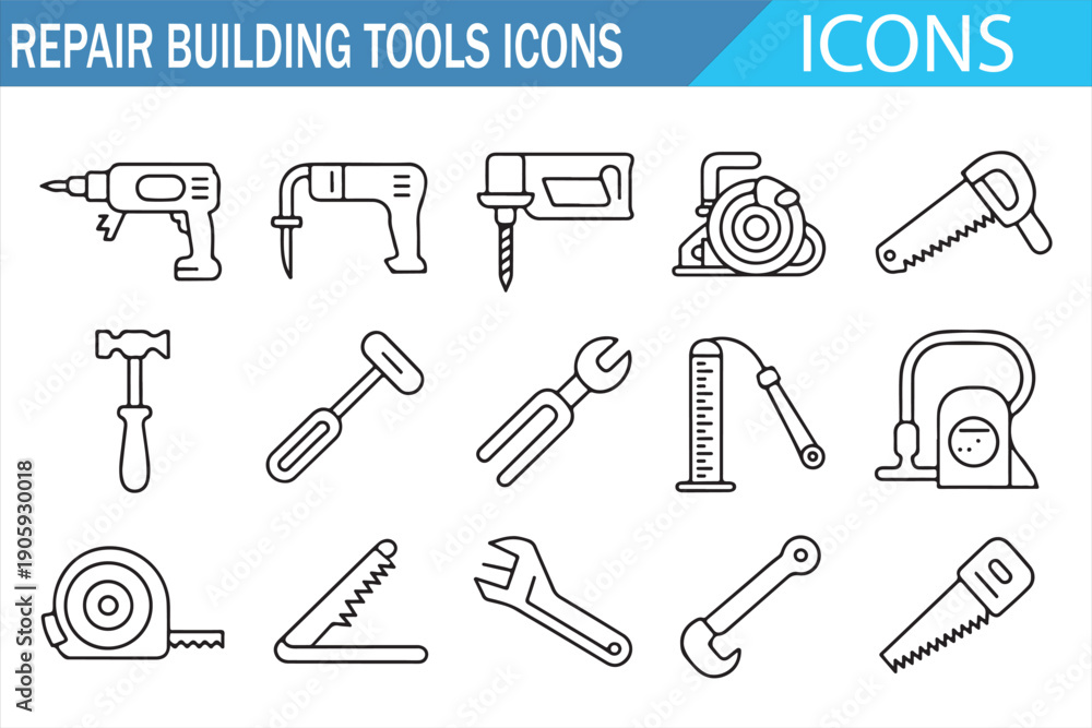 Fototapeta premium DIY Tool Kit Outline Vector Illustration