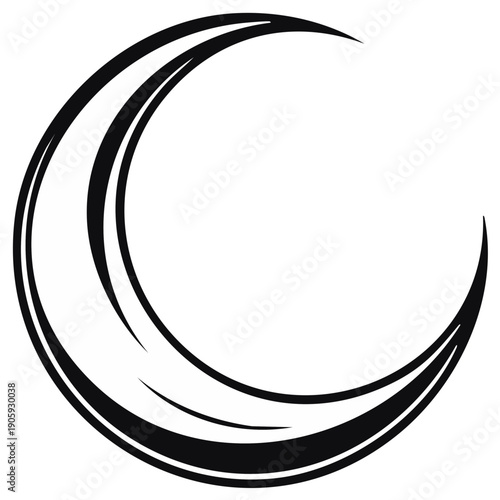 Stylized Crescent Moon Symbol with Dynamic Swirling Lines on a White Background