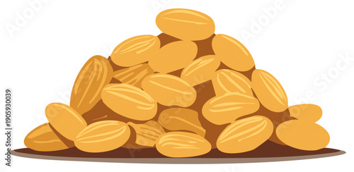 Heap of Organic Almonds, Healthy Snack, Nutrients, and Golden Color
